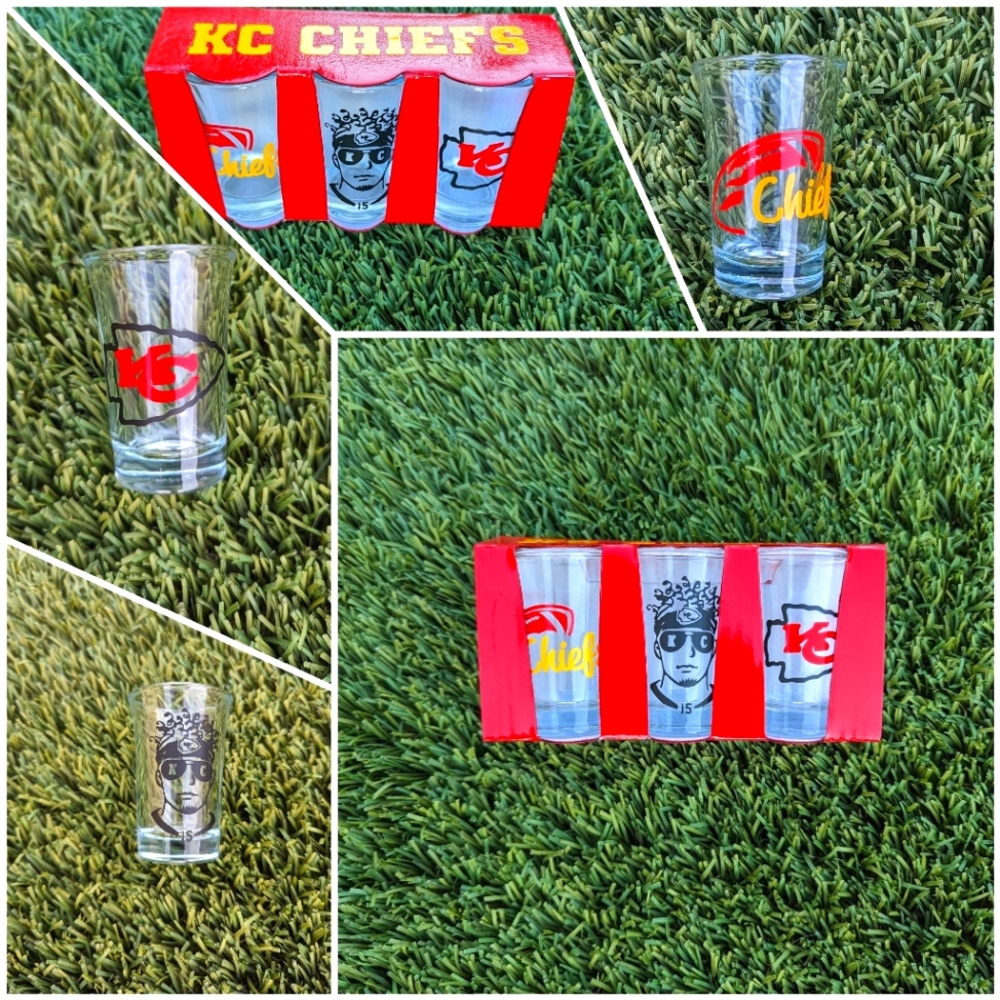NEW 3pc Custom Kansas City Chiefs Shot Glass Set (Mahomes)